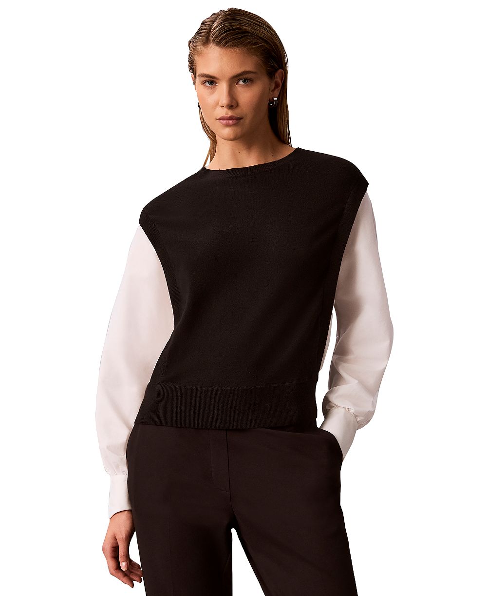 Calvin Klein Women's Crewneck Long-Sleeve Colorblock Sweater