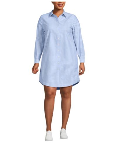 Lands' End Women's Plus Size Oxford Long Sleeve Button Front Shirt Dress