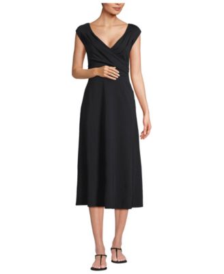 Lands' End Women's Cotton Modal Off the Shoulder Wrap Midi Dress