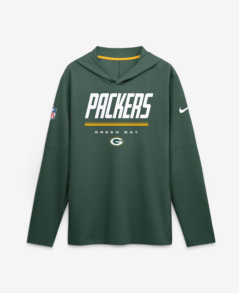 Мужская футболка Nike Green Bay Packers Sideline Lightweight Long Sleeve Hooded Dri-FIT зеленая