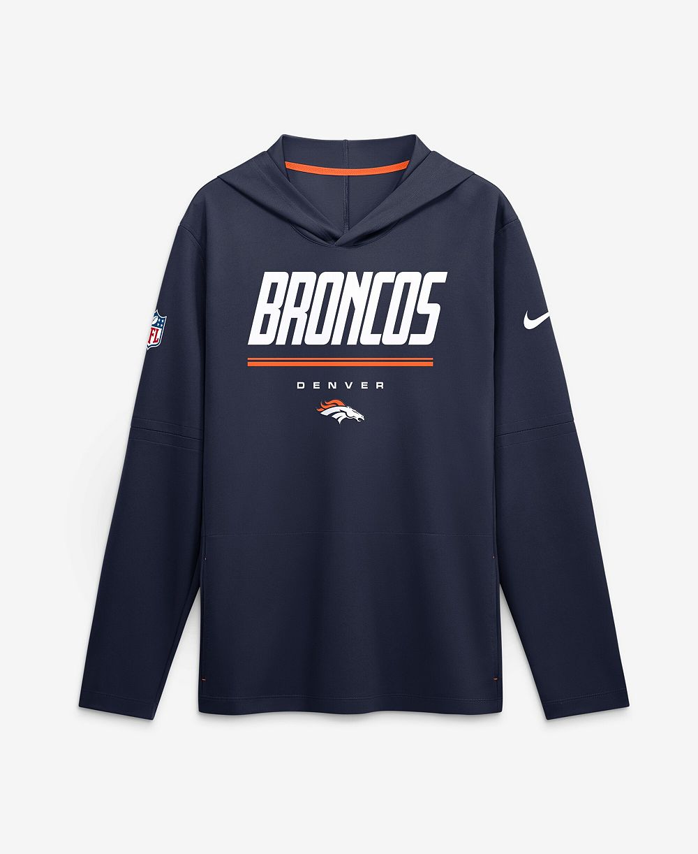 Мужская футболка Nike Navy Denver Broncos Sideline Lightweight Long Sleeve Hooded Dri-FIT