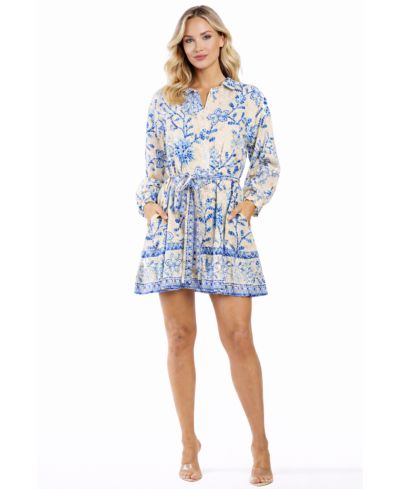 LA MODA CLOTHING Женское платье-рубашка Club Moda Blue Floral, Mini Dress для отпуска