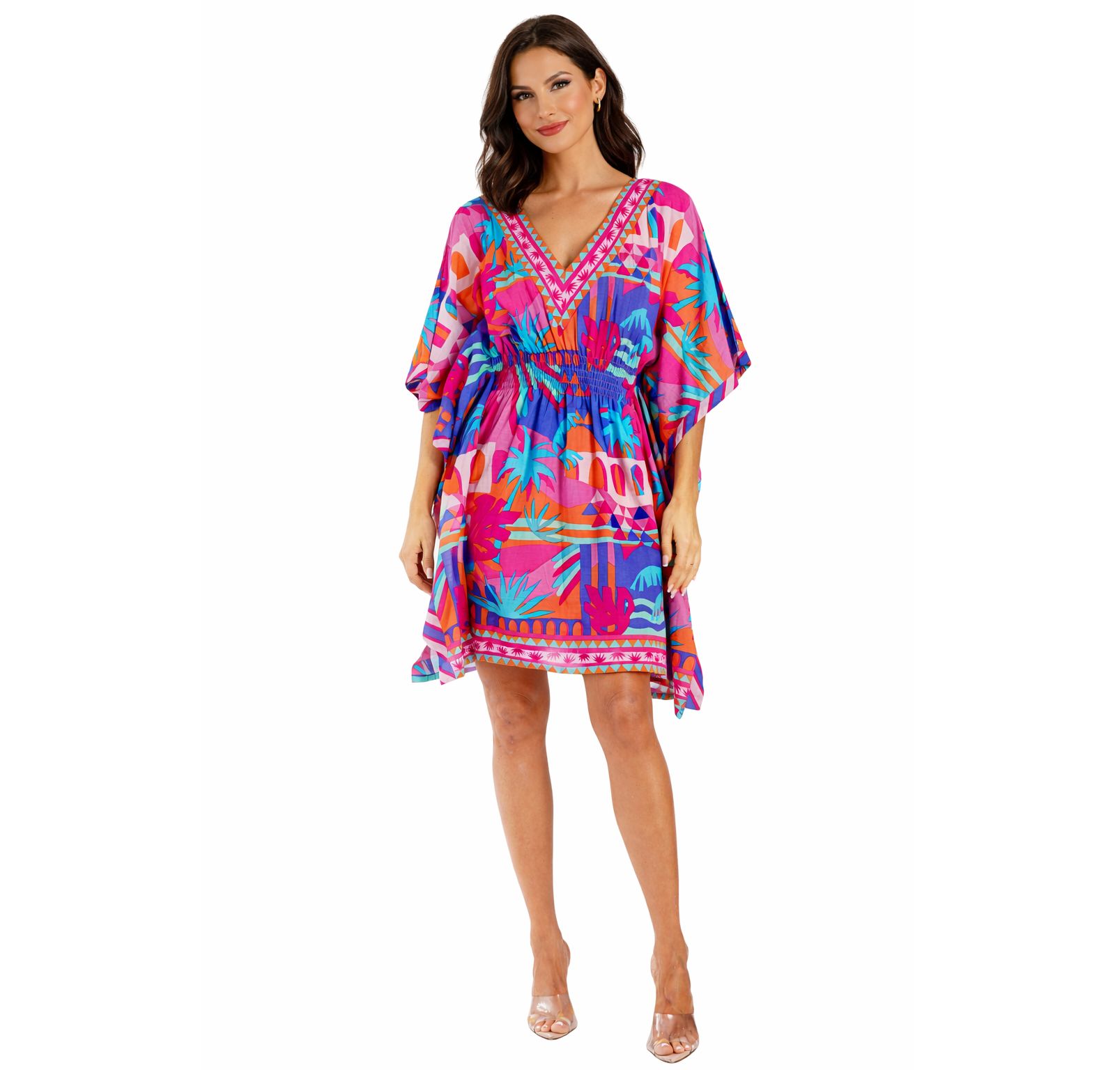 Женское мини-платье LA MODA CLOTHING Club Moda Blue Floral V-Neck, с заниженной талией, для летнего отдыха