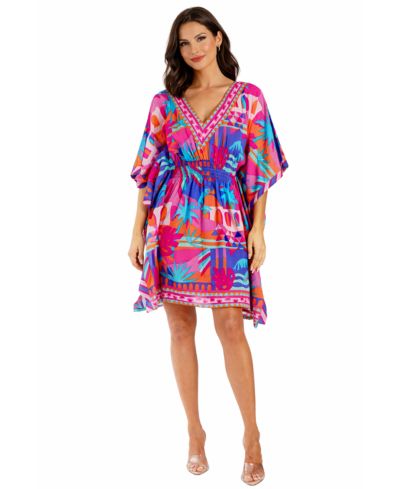 Женское мини-платье LA MODA CLOTHING Club Moda Blue Floral V-Neck, с заниженной талией, для летнего отдыха