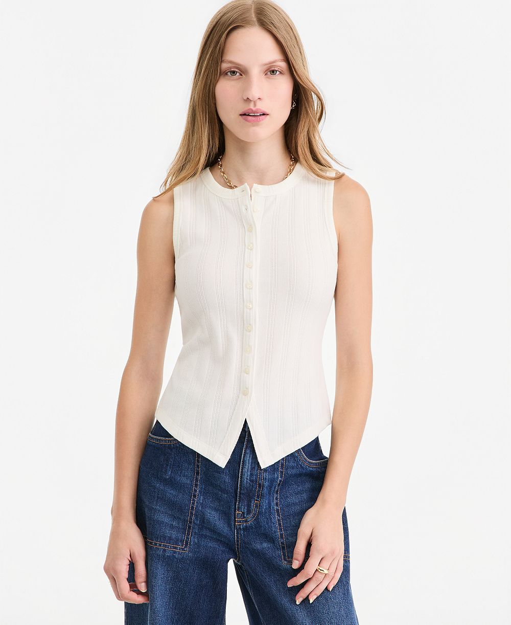 On 34th Women's Pointelle-Rib Button-Front Tank, Created for Macy's