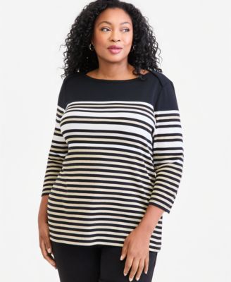 Style & Co Plus Printed 3/4 Sleeve Boat-Neck Top, Macy's Exclusive