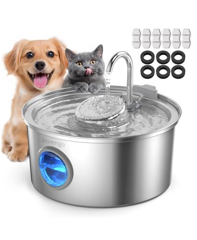 LTMATE Cat Water Fountain Stainless Steel, 108oz/3.2L,Automatic Cat Water Dispenser,Includes 6 Replacement Filters
