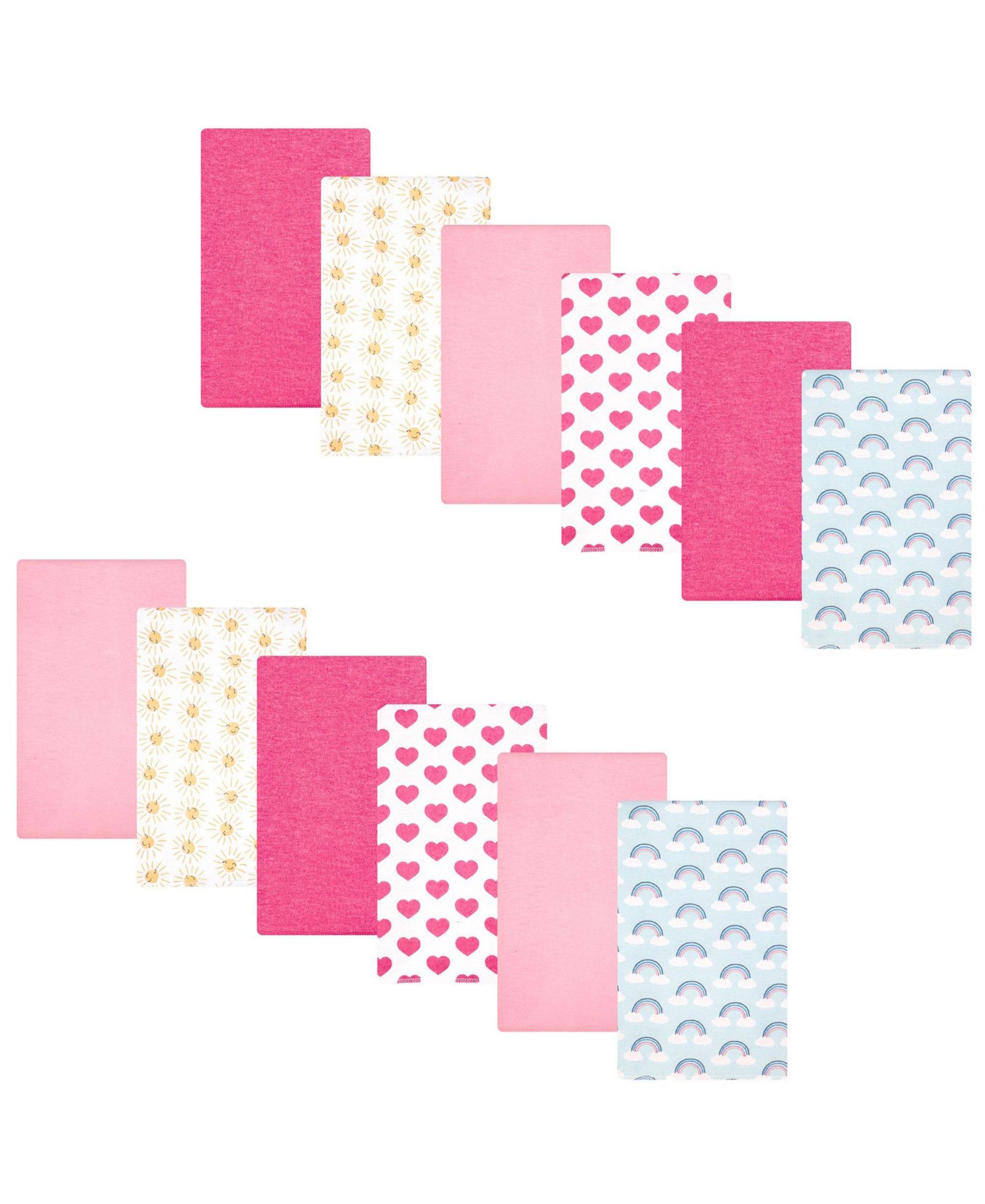 Hudson Baby Girl Cotton Poly Flannel Burp Cloths Bundle, Cloudy Rainbow