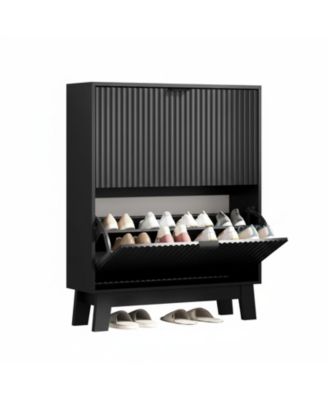 YIGII Fluted Shoe Cabinet 4 Flip Drawers Slim Entryway Storage Organizer