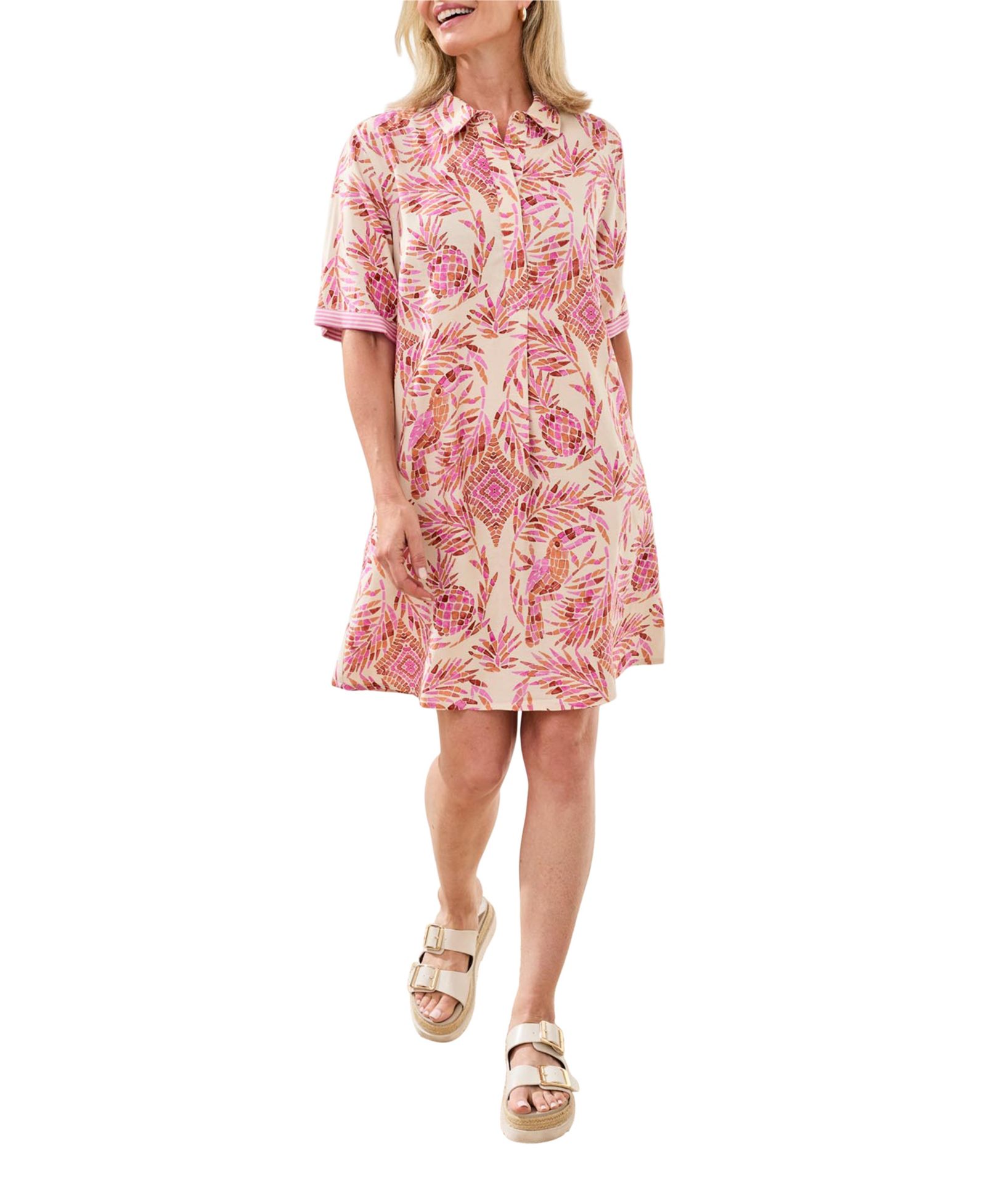 TRIBAL Women's Rayon Linen Button-Front Dress