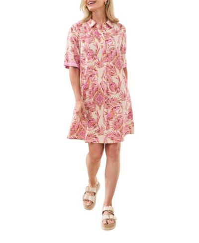 TRIBAL Women's Rayon Linen Button-Front Dress