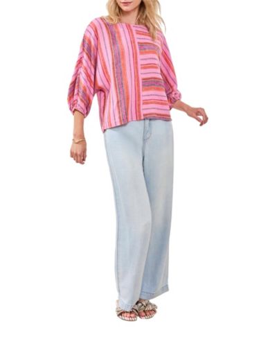 TRIBAL Women's Boat Neck Striped Top with Dolman Sleeve