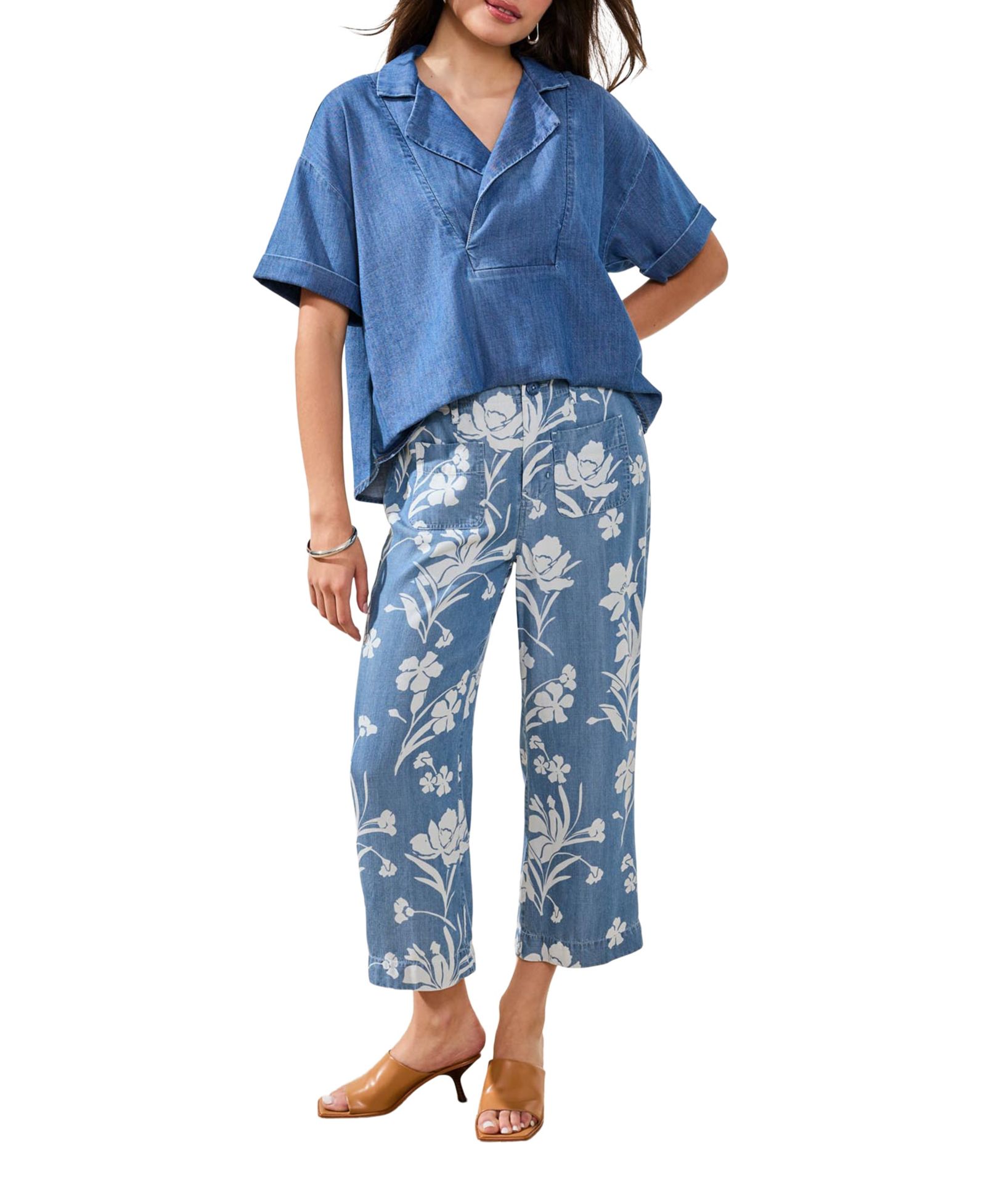 TRIBAL Women's Printed Wide-Leg Crop Pants