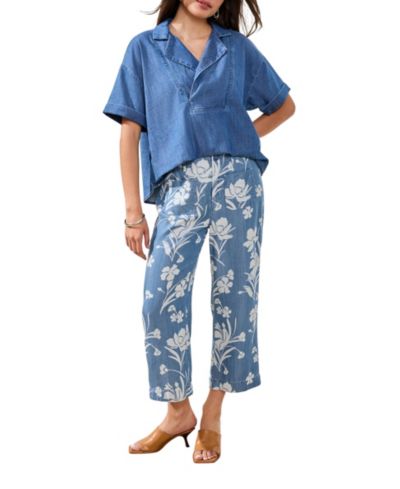 TRIBAL Women's Printed Wide-Leg Crop Pants