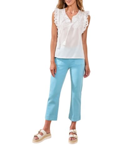 TRIBAL Women's Poplin V-Neck Top with Embroidery