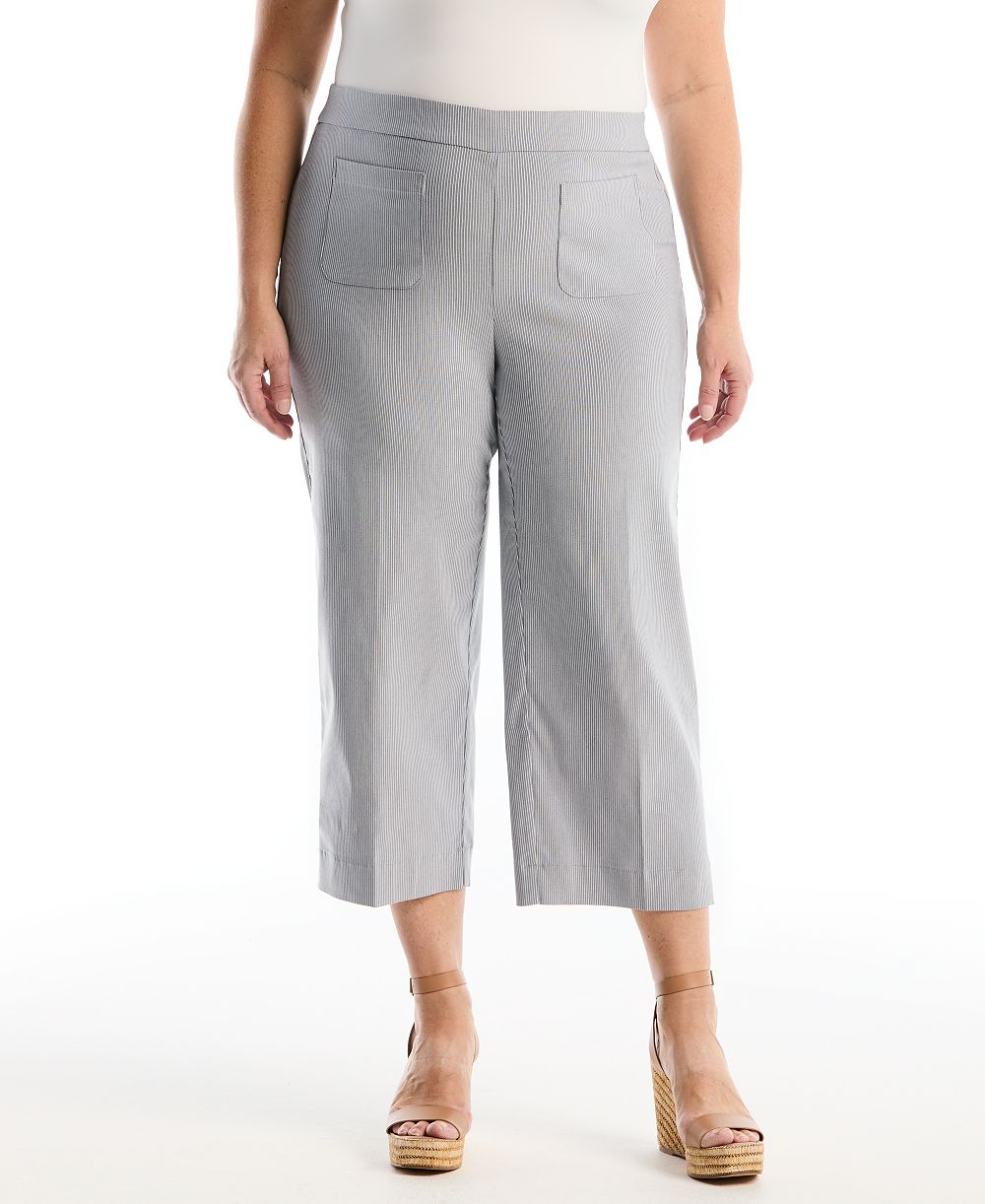 Rafaella Plus Size Striped Patch Pocket Wide-Leg Pant