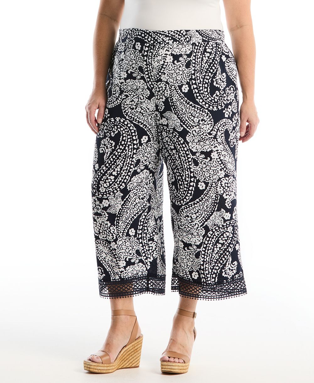 Rafaella Plus Size Paisley Crochet Trim Pant