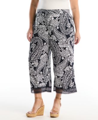 Rafaella Plus Size Paisley Crochet Trim Pant