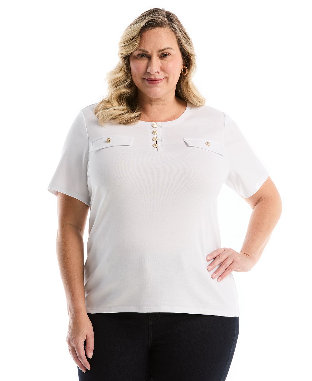 Женский топ Rafaella Plus Size Welt Pocket Button Detail Short-Sleeve