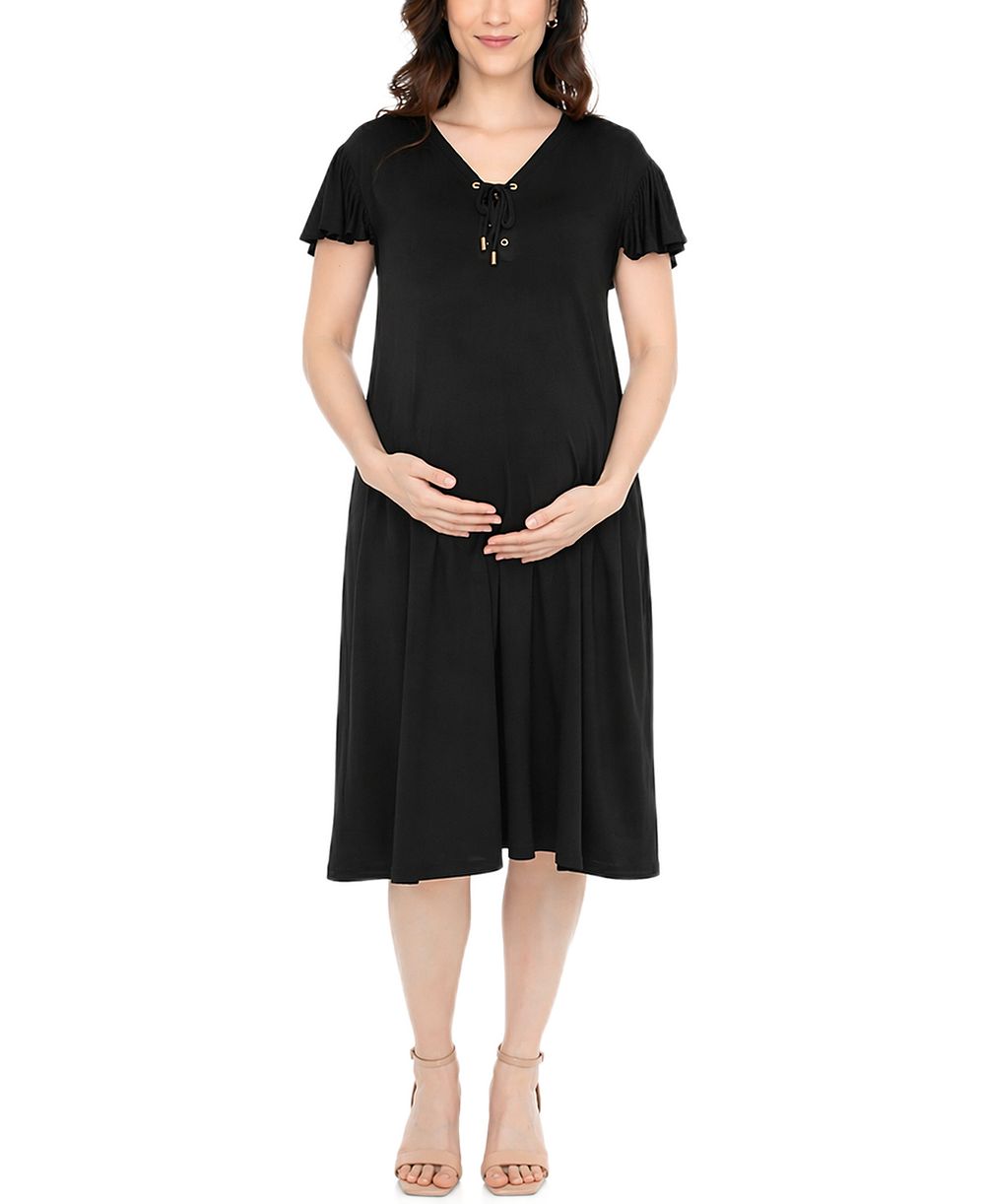 Женское платье White Mark Flutter-Sleeve Tie-Neck Maternity