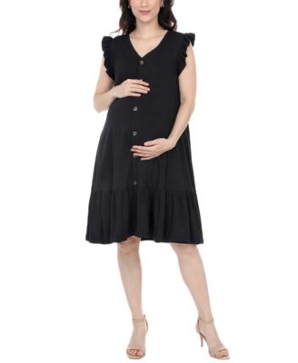 White Mark Women's Flutter-Sleeve Button-Front Tiered Maternity Dress