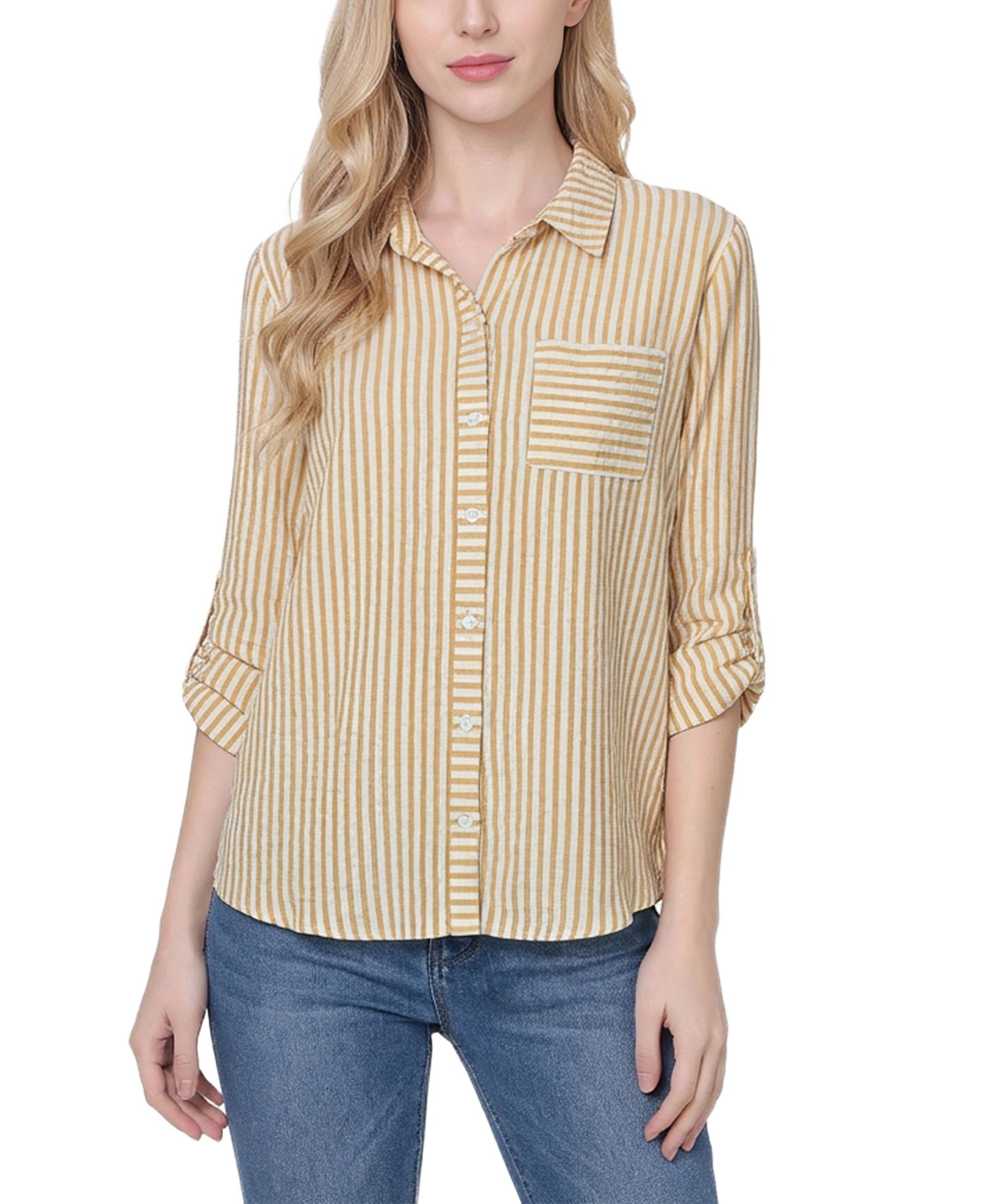 NY Collection Petite 3/4-Sleeve Roll Tab Blouse