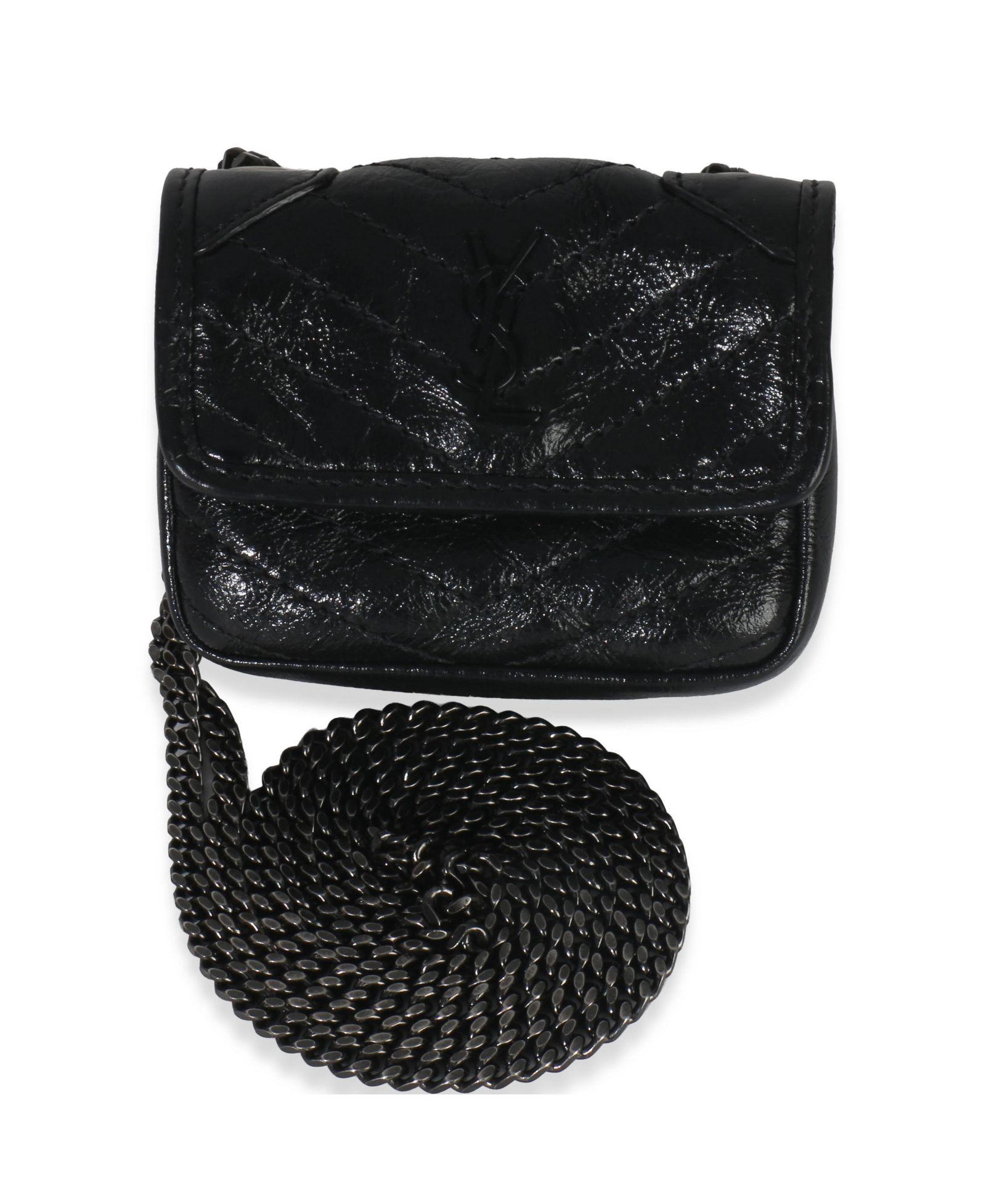 Чехол для AirPods Pre-Owned Saint Laurent Black Crinkled Calfskin Matelasse Micro Niki