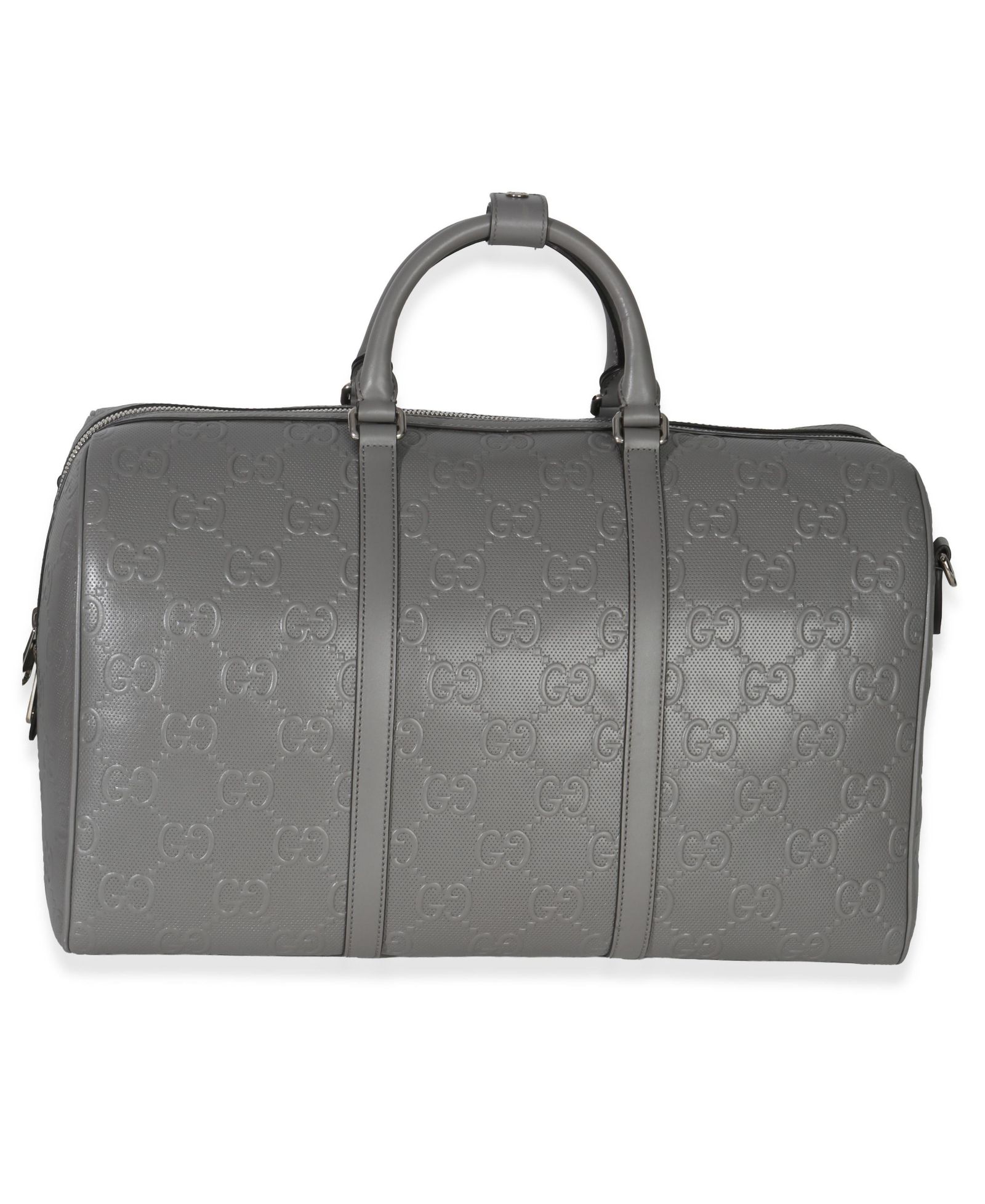 Pre-Owned Gucci Grey Embossed Calfskin GG Tennis Medium Duffle Bag