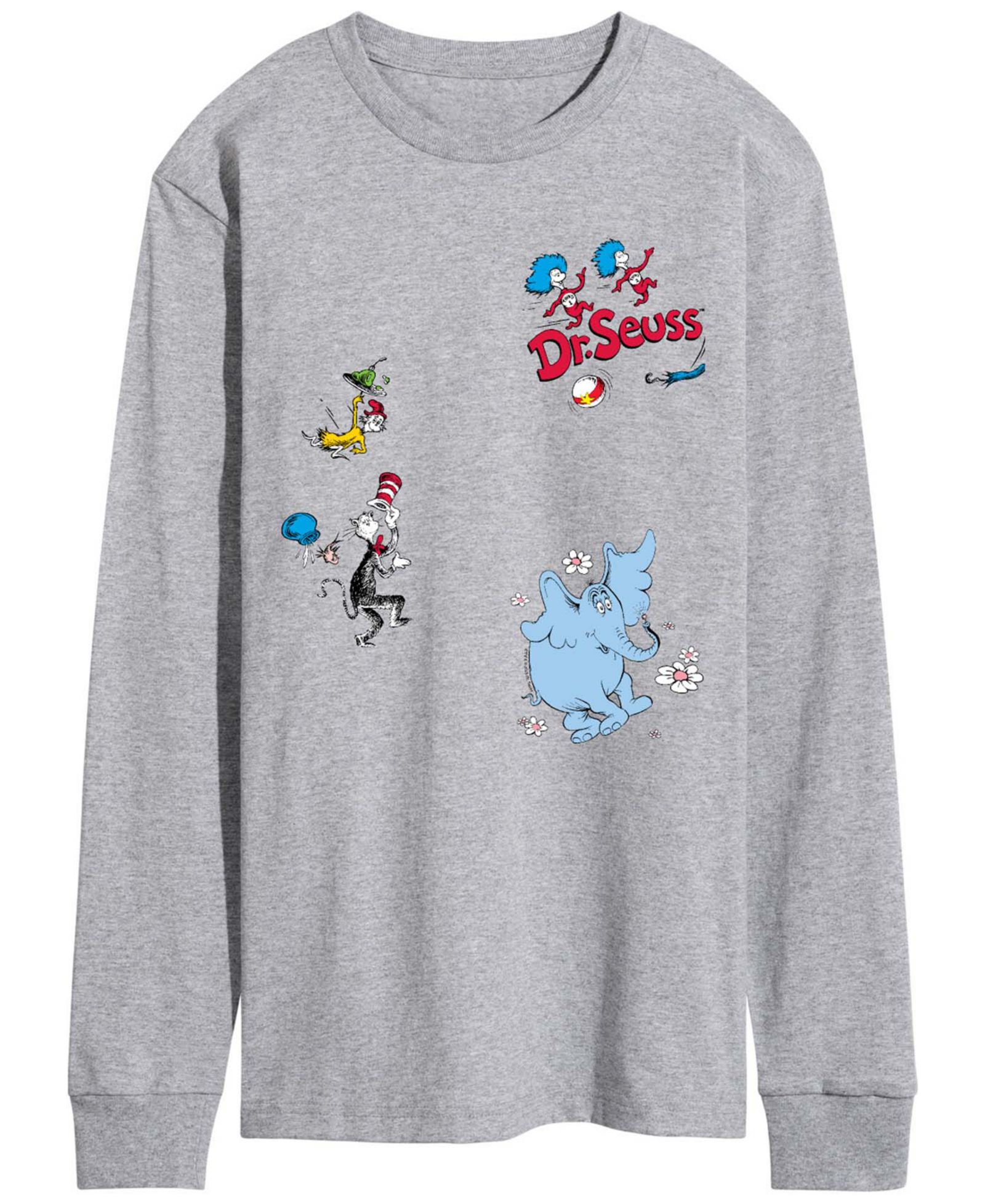 AIRWAVES Men's Dr. Seuss Cat In The Hat & Sam I Am & Horton Long-Sleeve Graphic T-Shirt