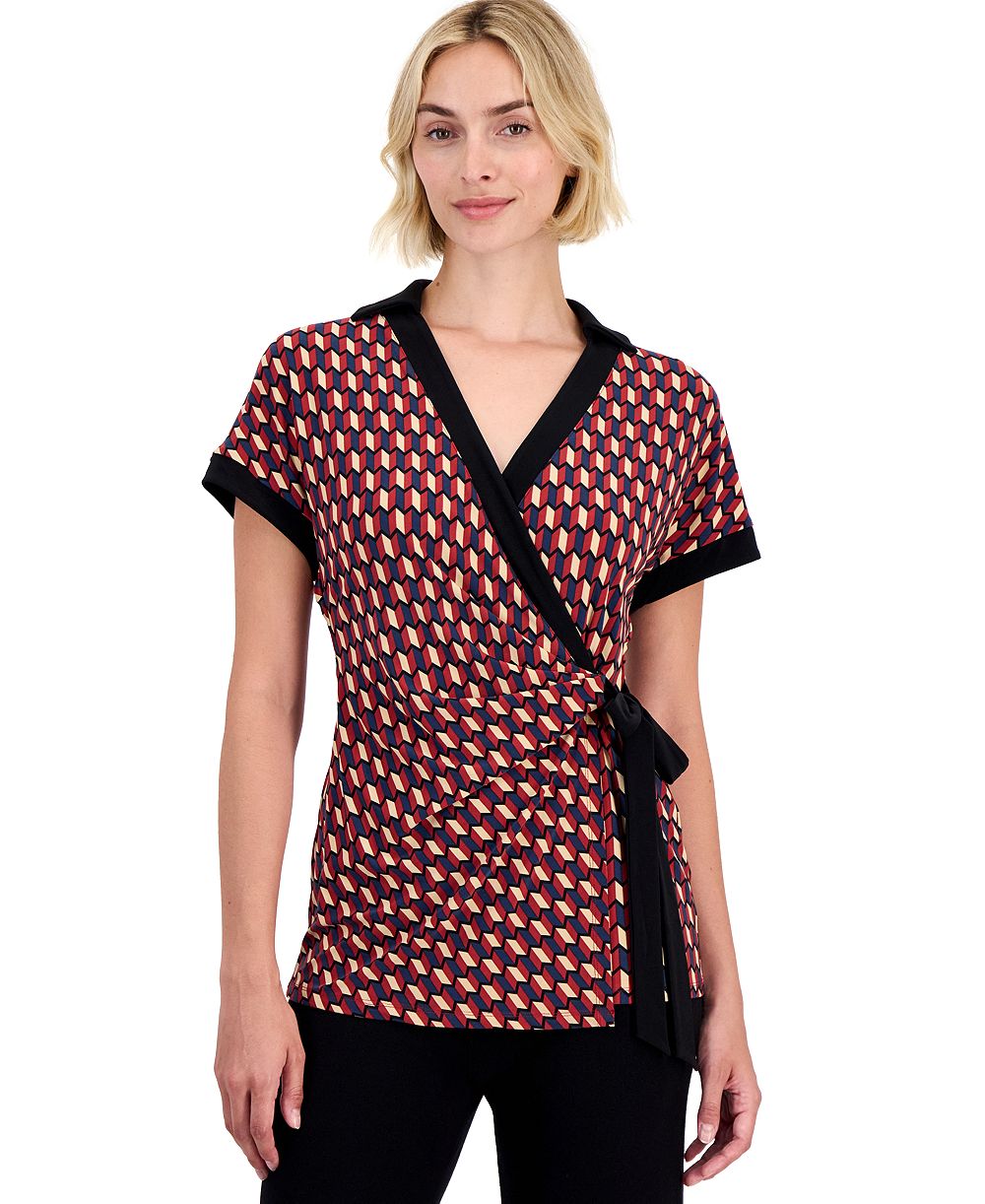 Anne Klein топ с воротником и имитацией драпировки Petite