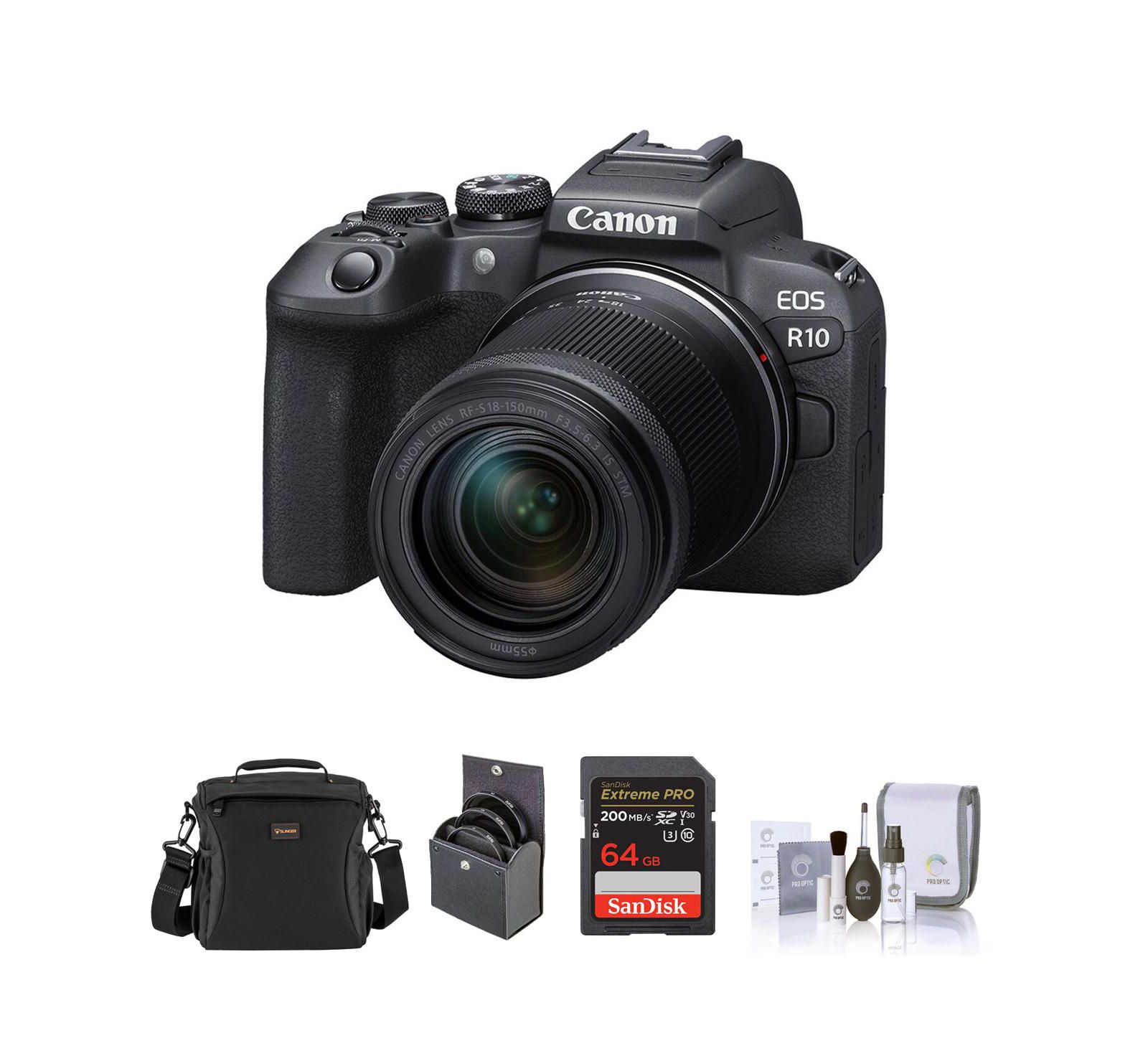 Canon EOS R10 Mirrorless Camera with RF-S 18-150mm f3.5-6.3 IS STM Lens, Bundle with 64GB Memory Card, Shoulder Bag, 55mm Filter Kit and Cleaning Kit