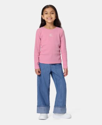 Детский комплект Calvin Klein Toddler Girls' 2T-6X из топа с длинным рукавом и джинсовых брюк с широкими штанинами