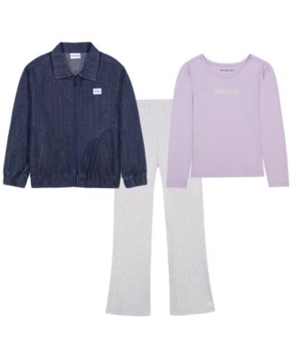 Calvin Klein Girls' 2T-6X Full-Zip Jacket, Sweatshirt and Pants, 3-Piece Set
