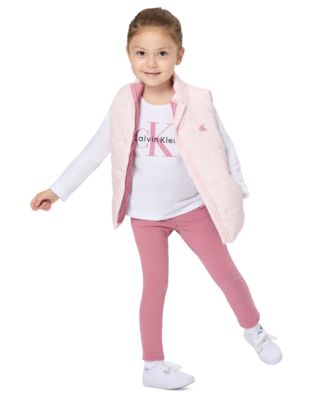 Calvin Klein комплект из 3 предметов для девочек 4-16 лет: стеганый жилет на молнии, футболка с длинным рукавом и леггинсы