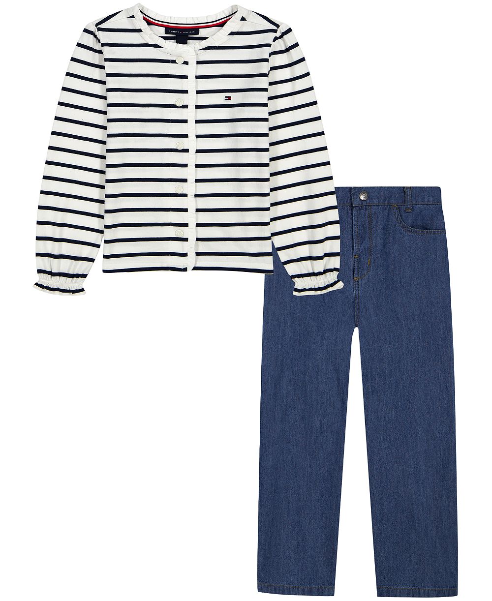 Комплект из 2 предметов Tommy Hilfiger для девочек 4-16 лет: кардиган в полоску с широкими штанинами и джинсовые брюки