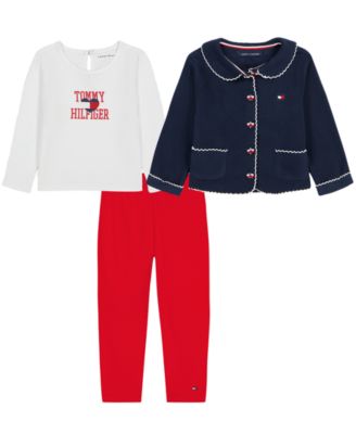 Tommy Hilfiger комплект из 3 предметов для девочек 2T-6X: футболка с воротником Питер Пэн и длинным рукавом, куртка и леггинсы
