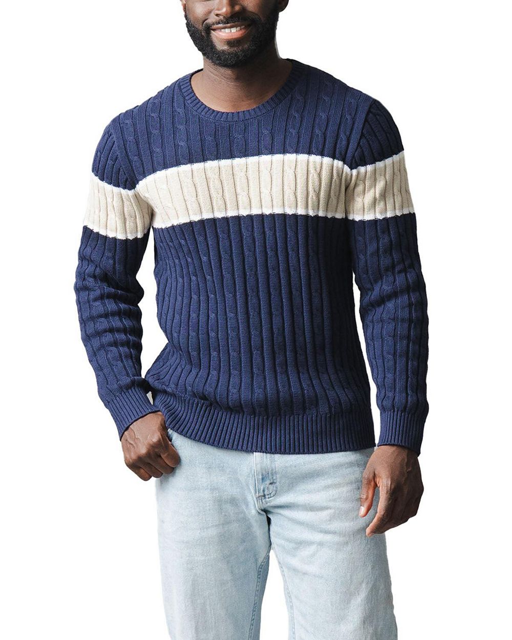 Hope & Henry Men's Organic Crew Neck Cable Sweater