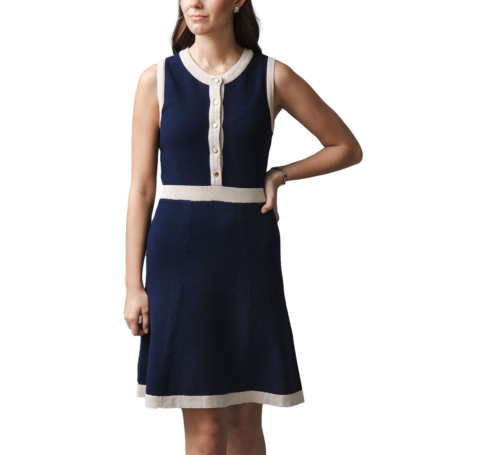 Hope & Henry Women's Organic Sleeveless Button Front Sweater Dress