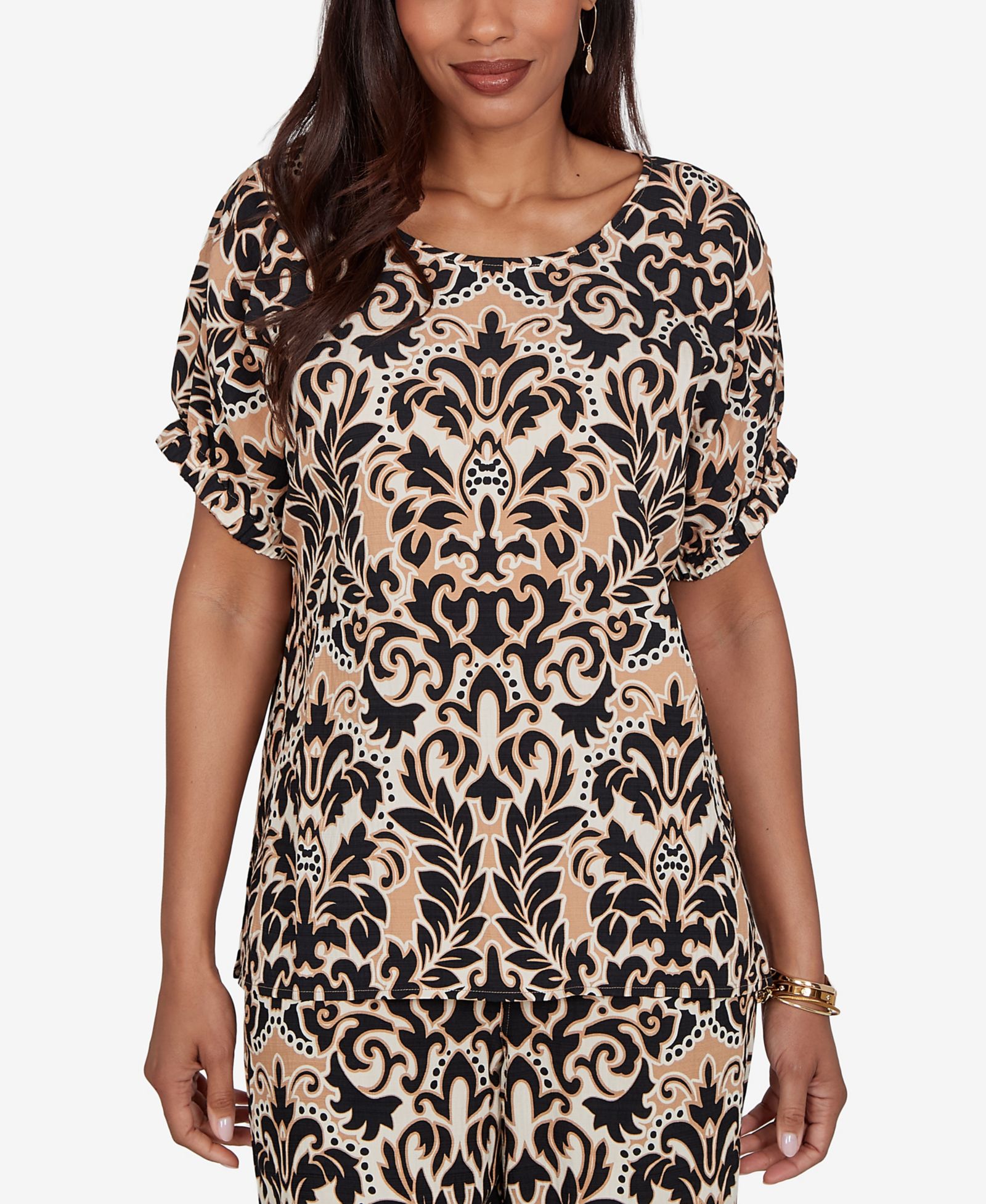 Ruby Rd. Petite Damask Textured Short-Sleeve Top