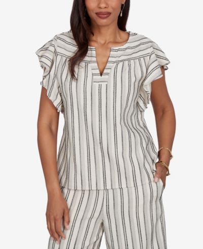 Ruby Rd. Petite Flutter-Sleeve Textured Stripe Top