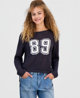 Hooked Up by IOT Juniors' Open-Stitch Varsity Sweater