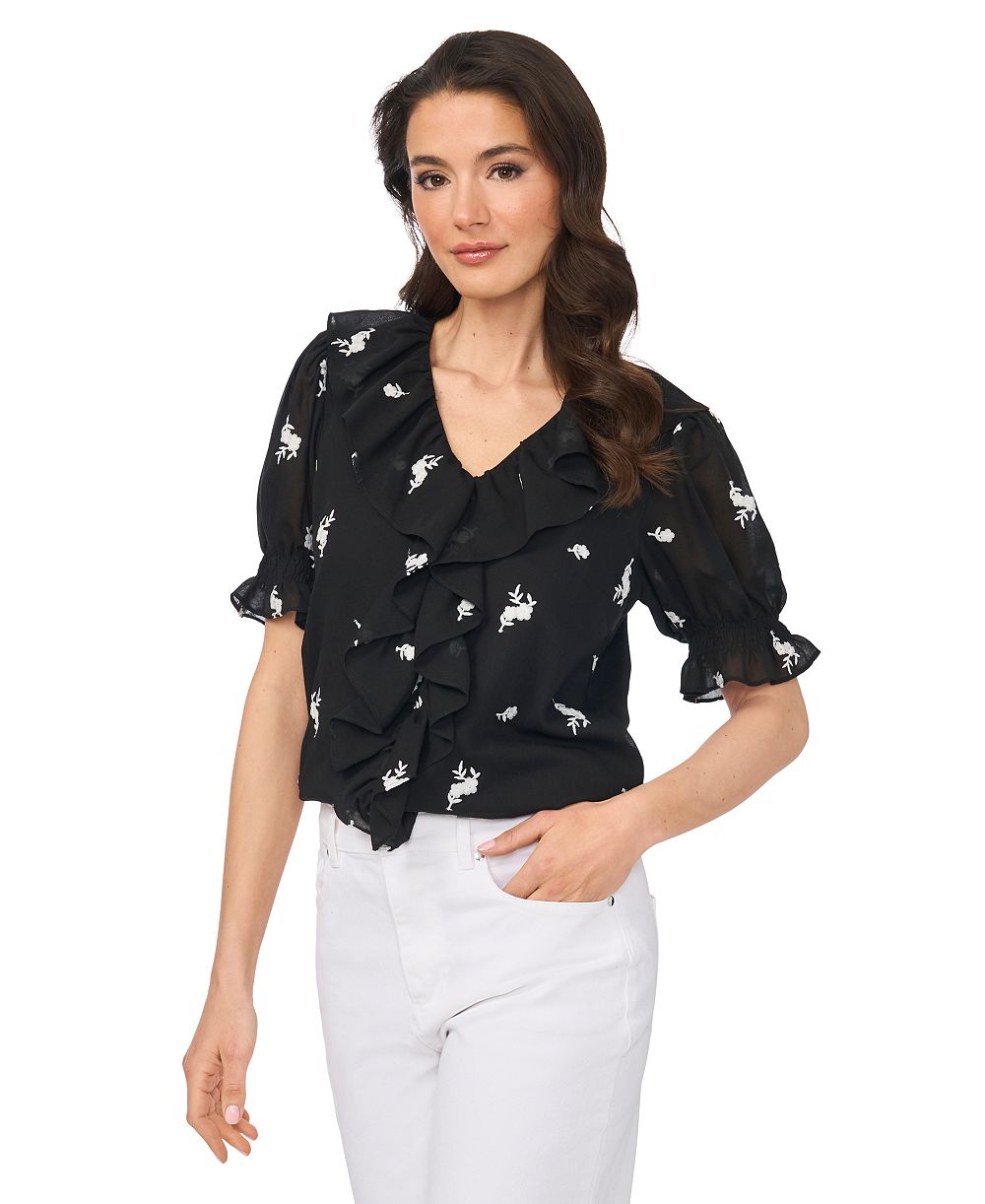 CeCe Women's Embroidered Ruffled Short-Sleeve Top