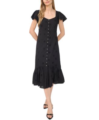 CeCe Women's Flutter-Sleeve Sweetheart Neck Midi Dress