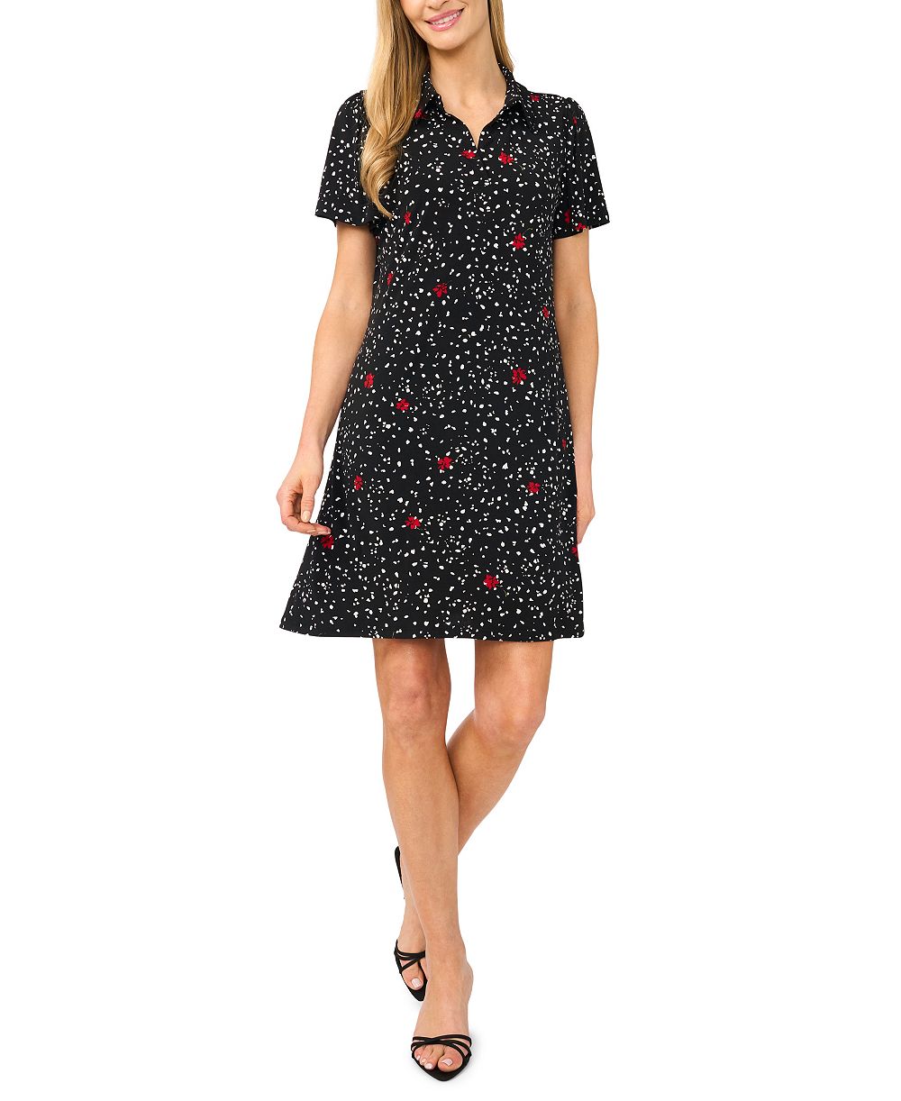 CeCe Women's Printed Short-Sleeve Collared Neck Knit Polo Dress