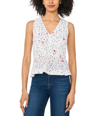 CeCe Women's Printed V-Neck Sleeveless Flowy Blouse