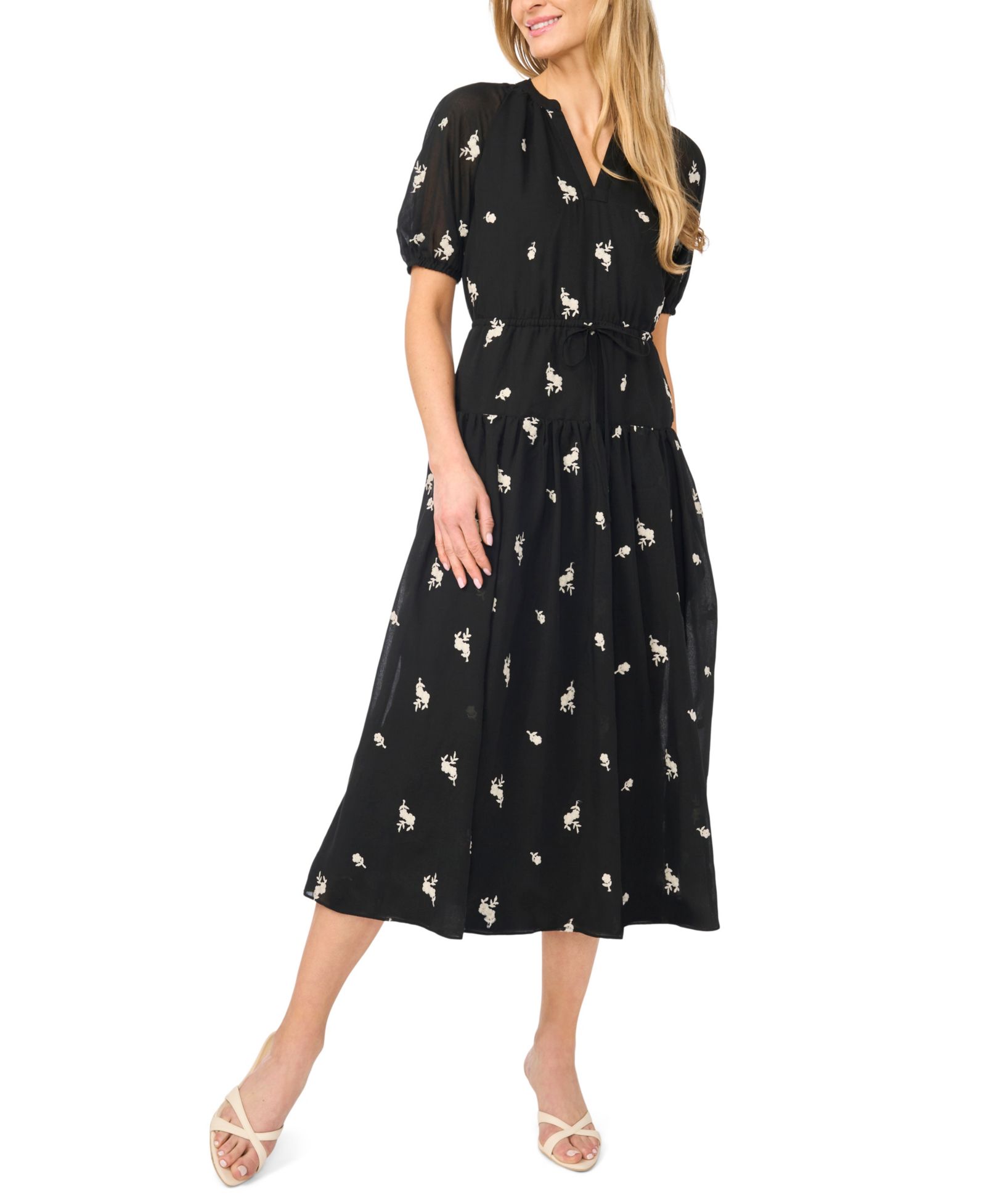 Женское платье CeCe Printed V-Neck Tie-Waist Midi