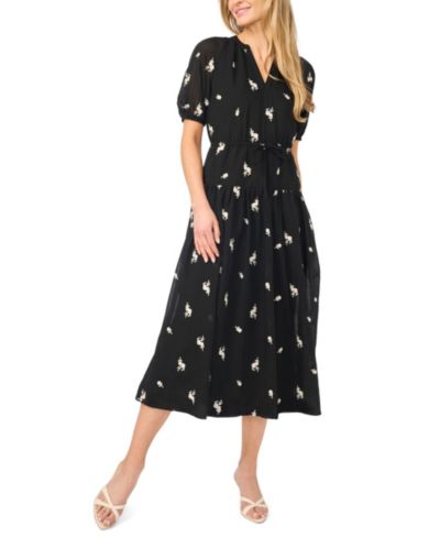 Женское платье CeCe Printed V-Neck Tie-Waist Midi