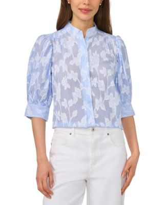 CeCe Women's Open Collar Striped Top