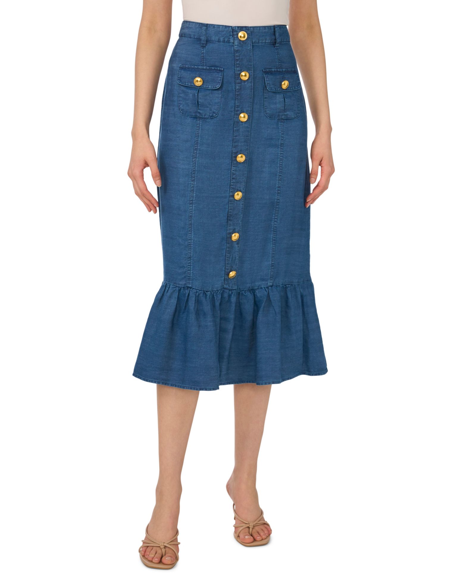 CeCe Women's Button-Down Denim Midi Skirt
