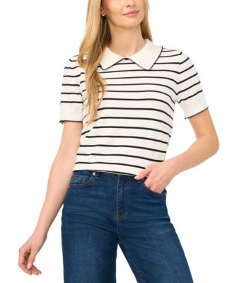 CeCe Women's Striped Short-Sleeve Sweater